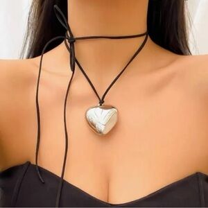 Anthropology Silver Heart Pendant Necklace